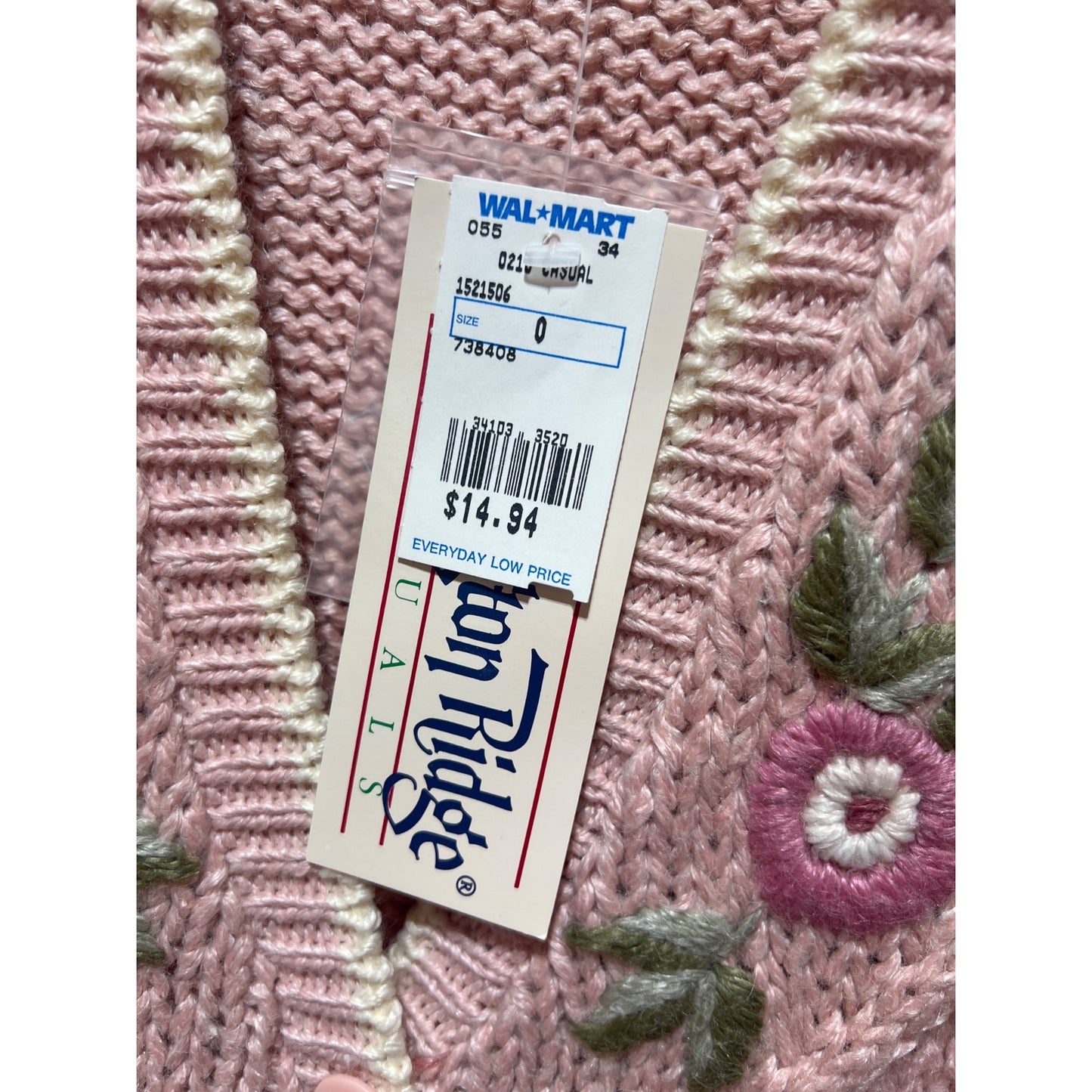 Huntington Ridge NWT Womens Pink Hand-Knitted Floral Embroidered Button-Up Sweater Vest Size L