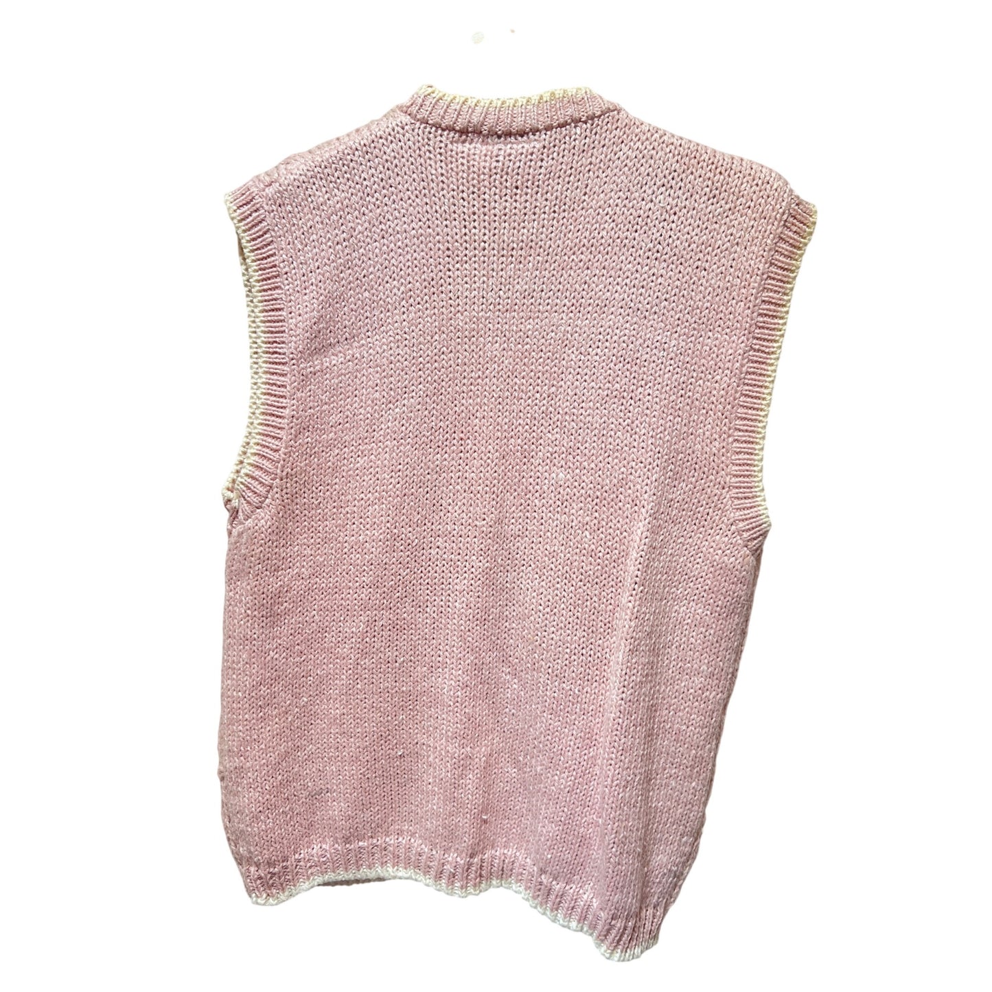 Huntington Ridge NWT Womens Pink Hand-Knitted Floral Embroidered Button-Up Sweater Vest Size L