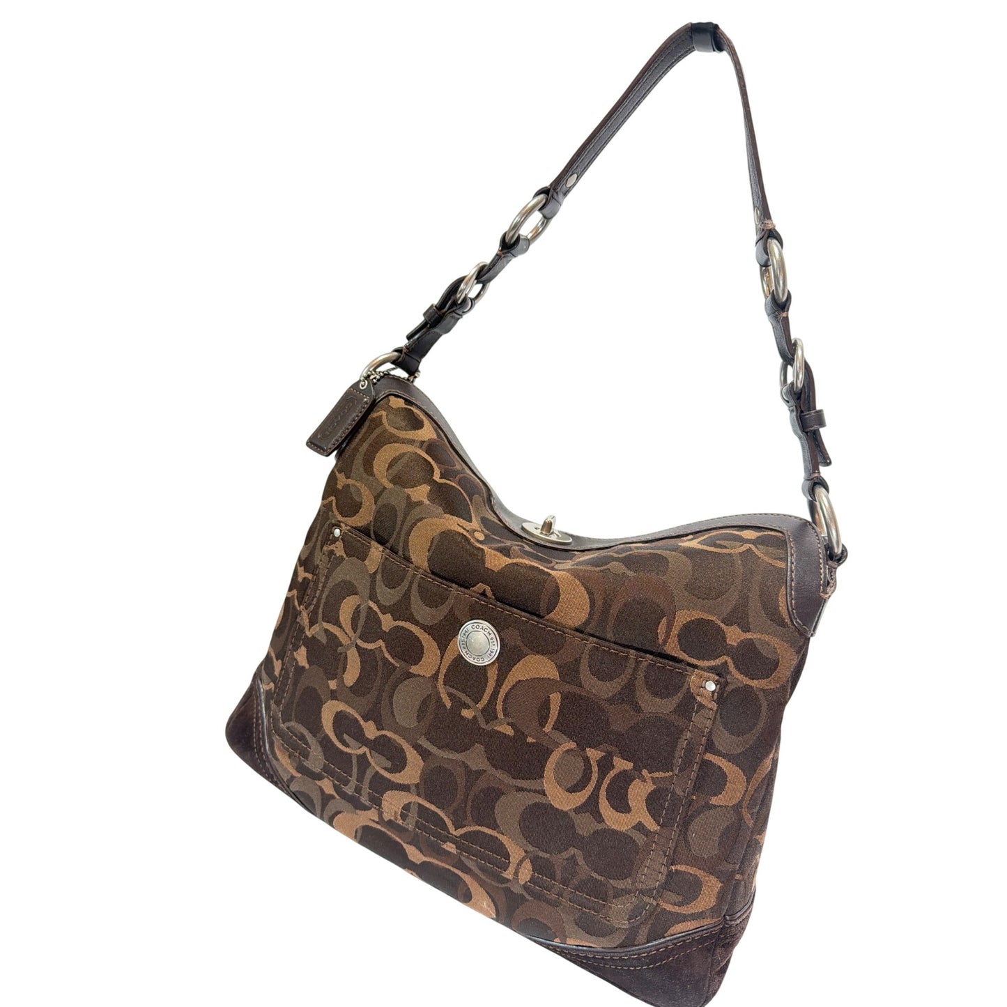 Coach Vintage Y2K Optic Signature Brown Chelsea Turn Lock Hobo Purse