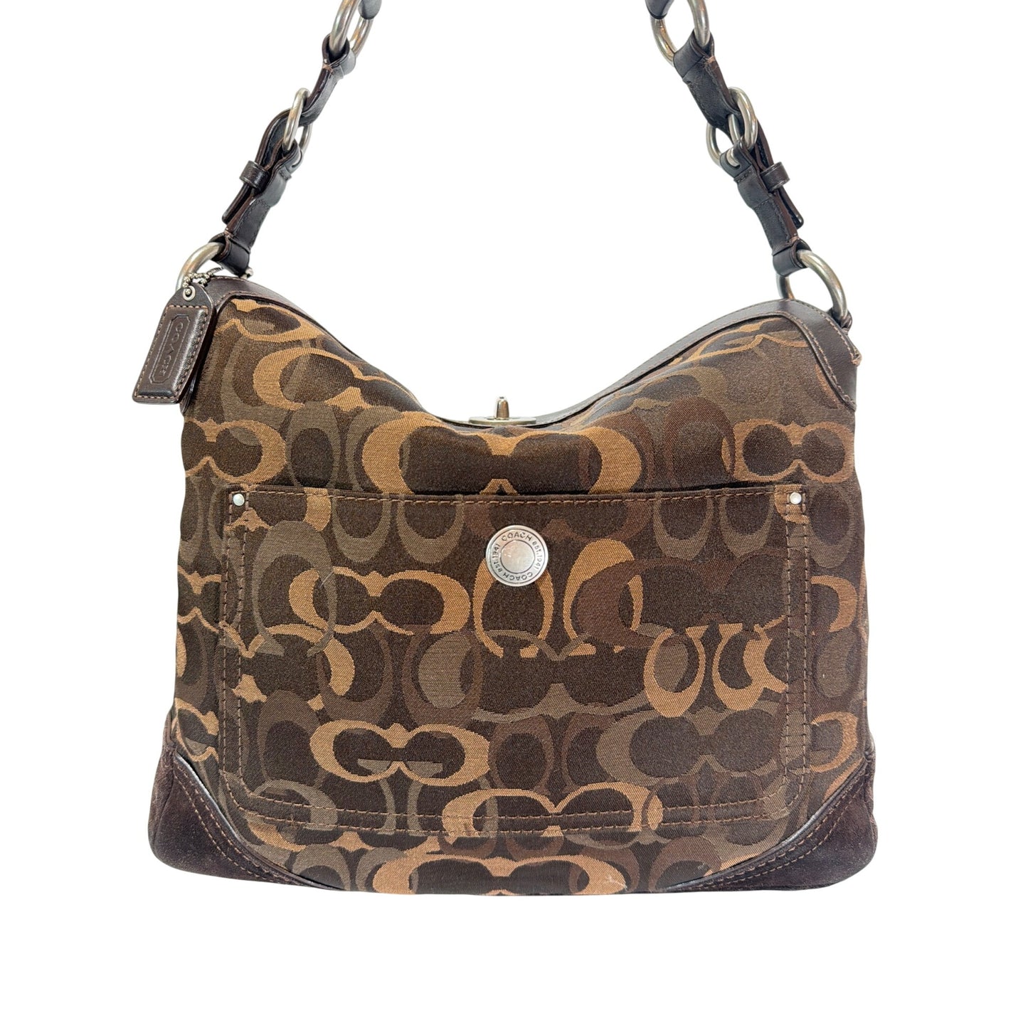Coach Vintage Y2K Optic Signature Brown Chelsea Turn Lock Hobo Purse