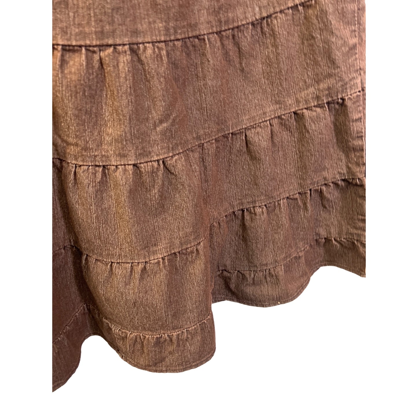 Live a Little Vintage Y2K Brown Denim Ruffle Western Skirt