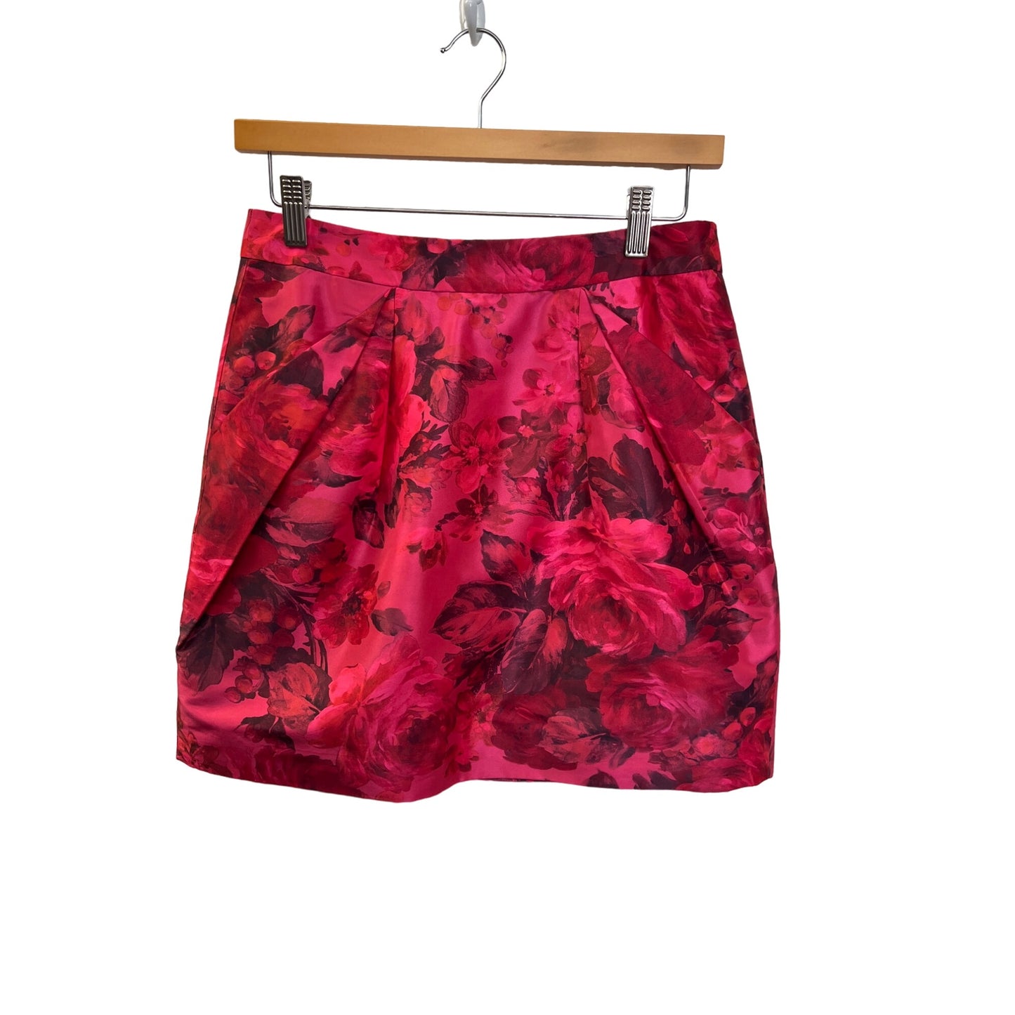 J. Crew Red Floral Satin Origami Peony Floral Mini Skirt with Pockets