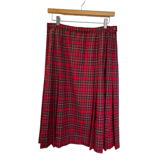Pendleton Knockabout Vintage Red Plaid Pleated Wool Midi Skirt