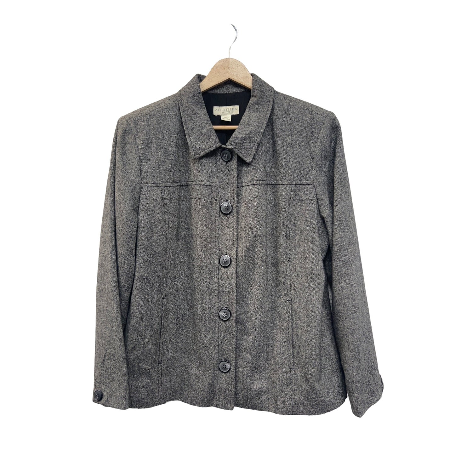 Appleseed's Petites Gray Wool Silk Blend Tweed Blazer Jacket