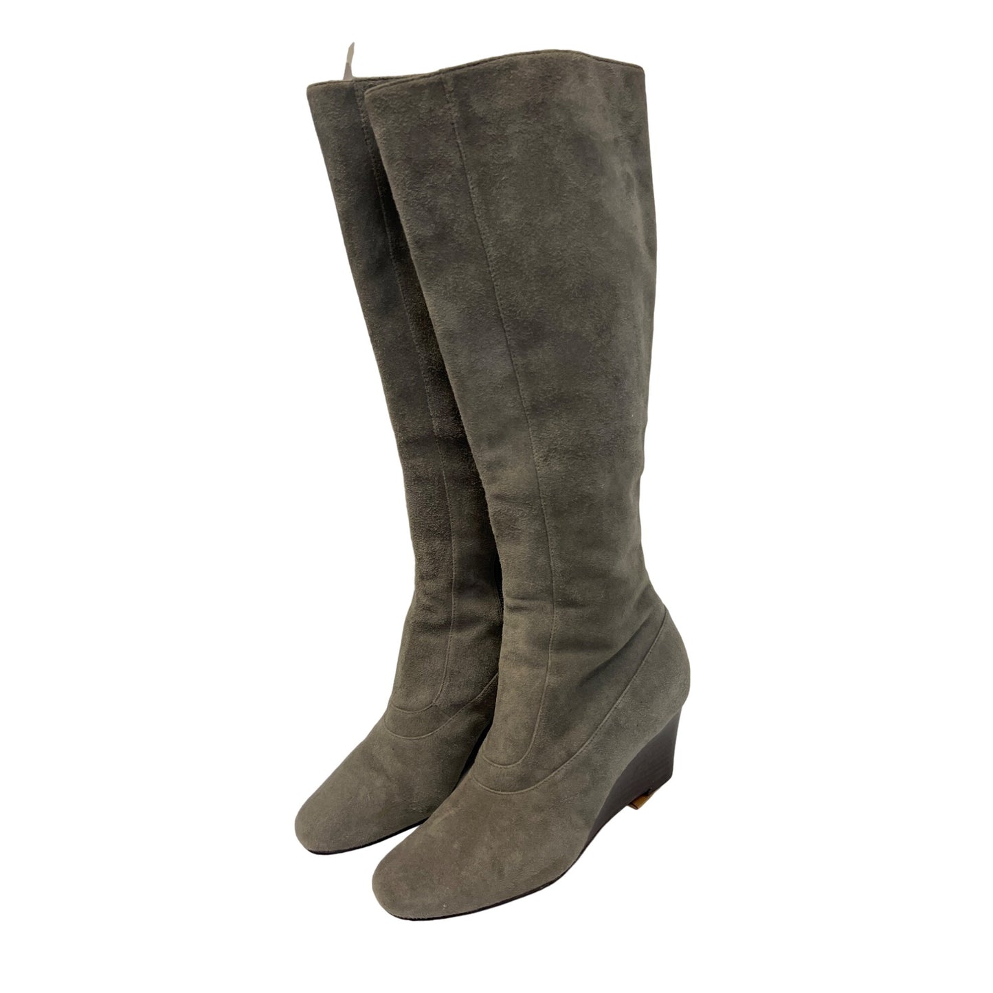 Cole Haan Cora Gray Leather Suede Tall Wedge Boots