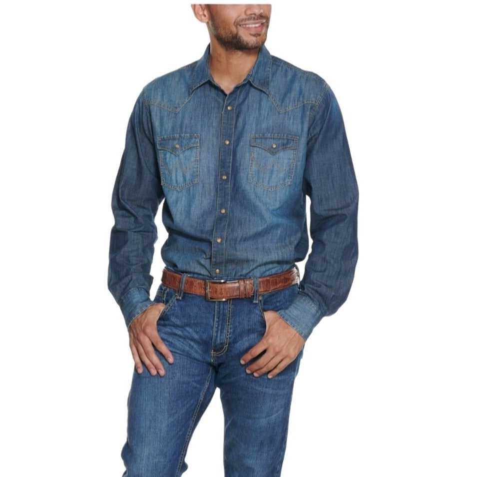 Wrangler Retro Premium Denim Western Button Down Snap Shirt