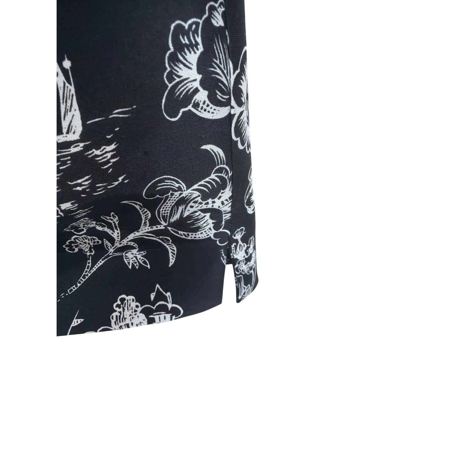 Allison Taylor Vintage 90's Black & White Silk Floral Toile Cropped Side Zip Pants
