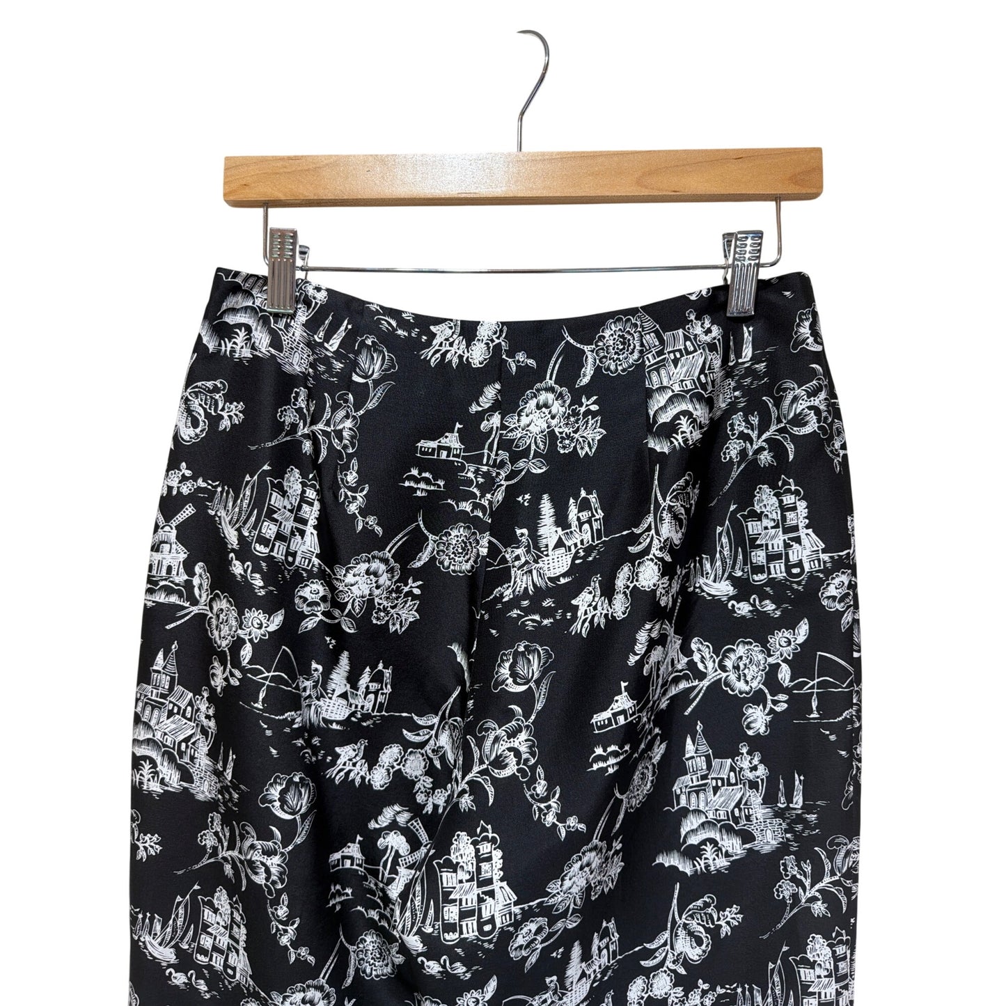 Allison Taylor Vintage 90's Black & White Silk Floral Toile Cropped Side Zip Pants