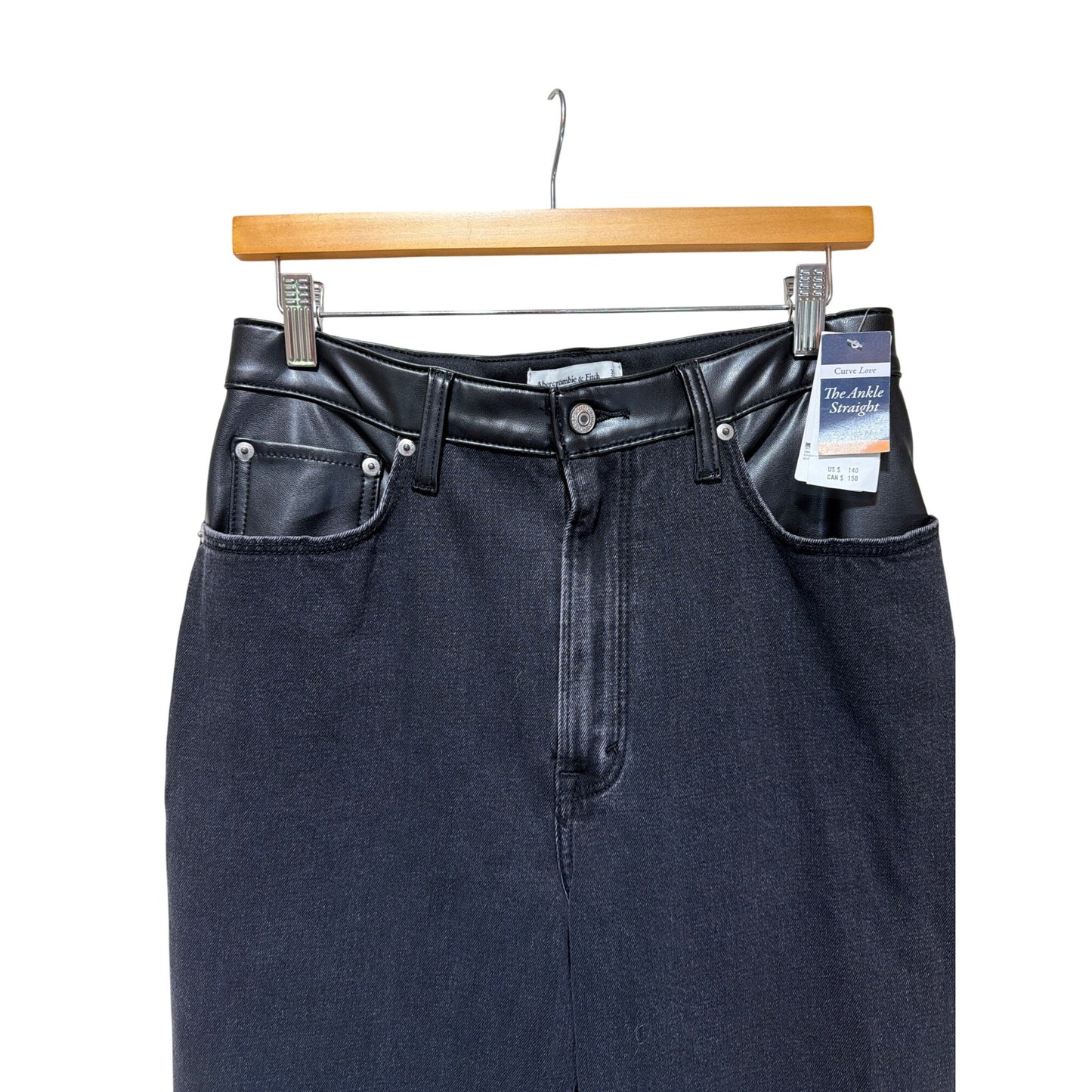 Abercrombie & Fitch NWT Ultra High Rise Ankle Straight Faux Leather Back Jeans Size 30
