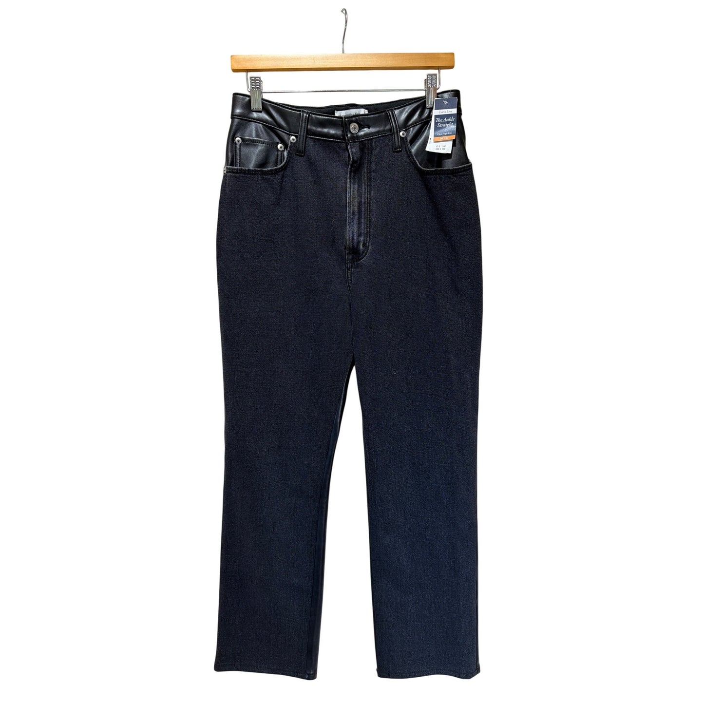Abercrombie & Fitch NWT Ultra High Rise Ankle Straight Faux Leather Back Jeans Size 30