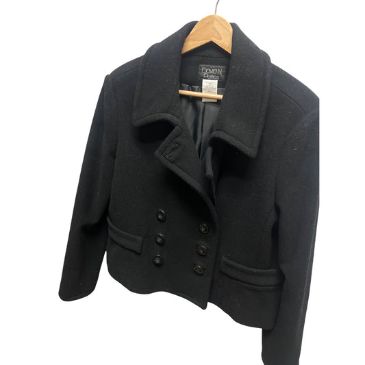 David N Petites Vintage Black Wool Blend Cropped Peacoat