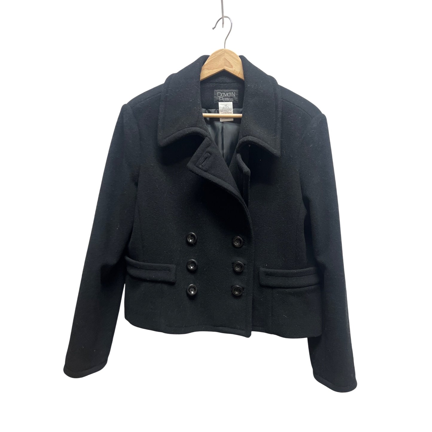 David N Petites Vintage Black Wool Blend Cropped Peacoat