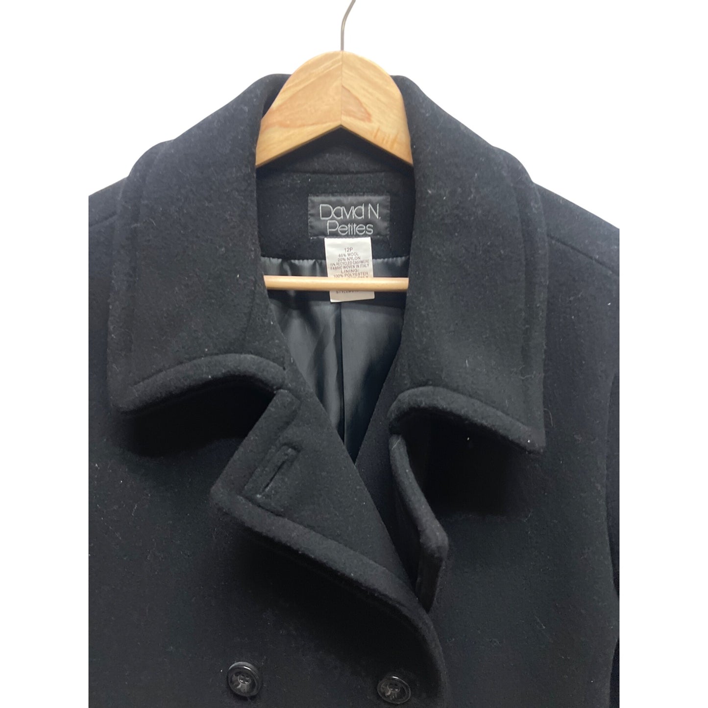 David N Petites Vintage Black Wool Blend Cropped Peacoat