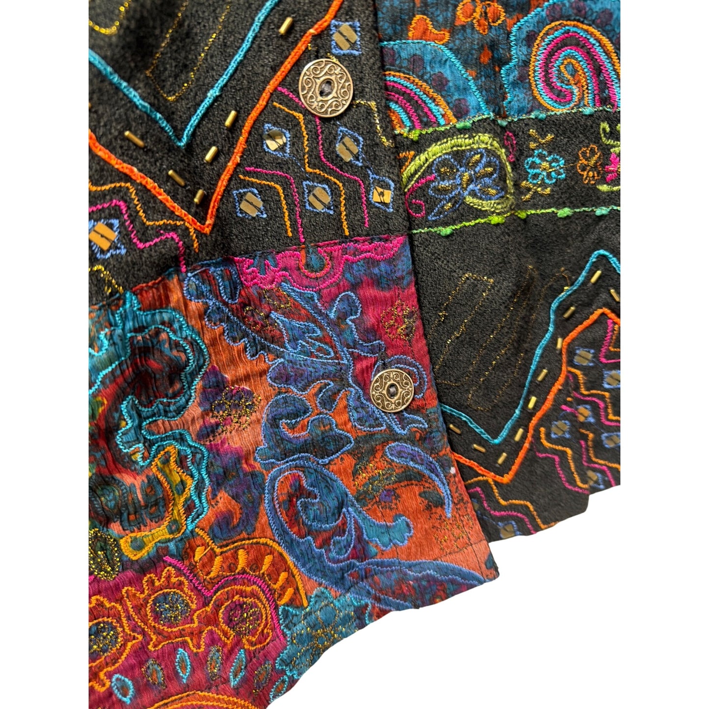 Chicos Multicolor Floral Embroidered Button-Up Jacket Cotton Blend Made In India