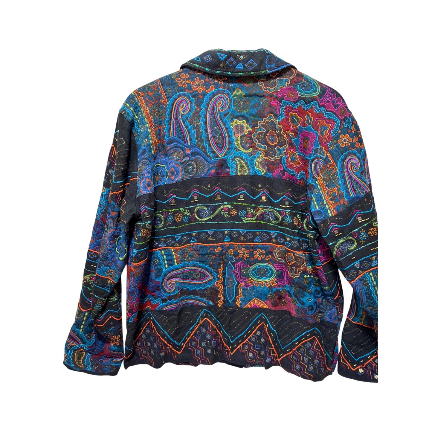 Chicos Multicolor Floral Embroidered Button-Up Jacket Cotton Blend Made In India