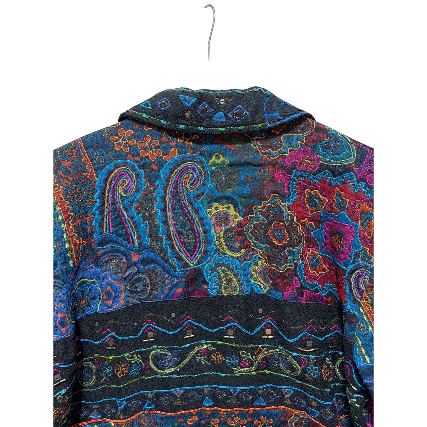 Chicos Multicolor Floral Embroidered Button-Up Jacket Cotton Blend Made In India