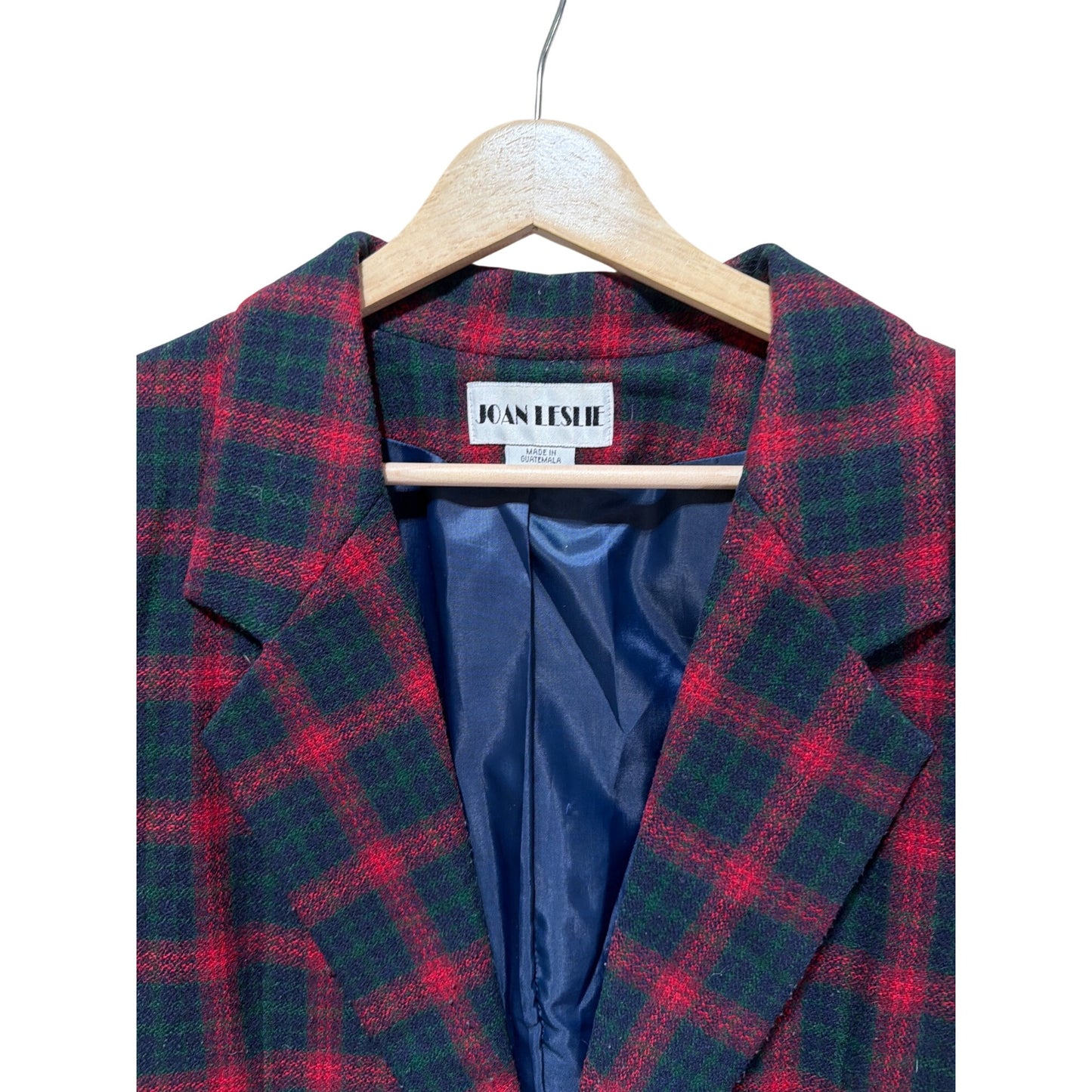 Joan Leslie Vintage 90s Single Breasted Holiday Tartan Plaid Blazer Wool Blend Red Green