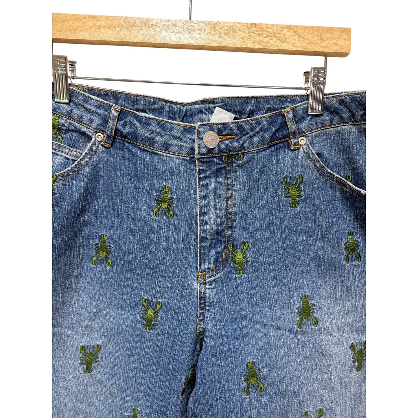 Lilly Pulitzer Vintage Y2K Embroidered Green Lobster Denim Jeans