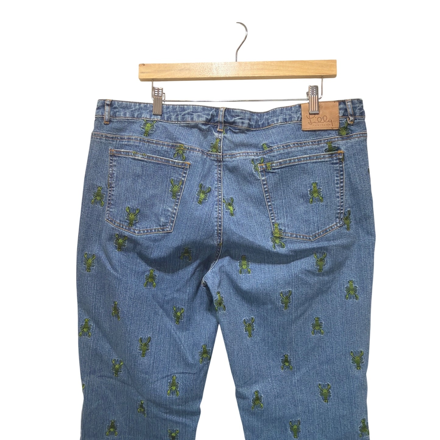 Lilly Pulitzer Vintage Y2K Embroidered Green Lobster Denim Jeans