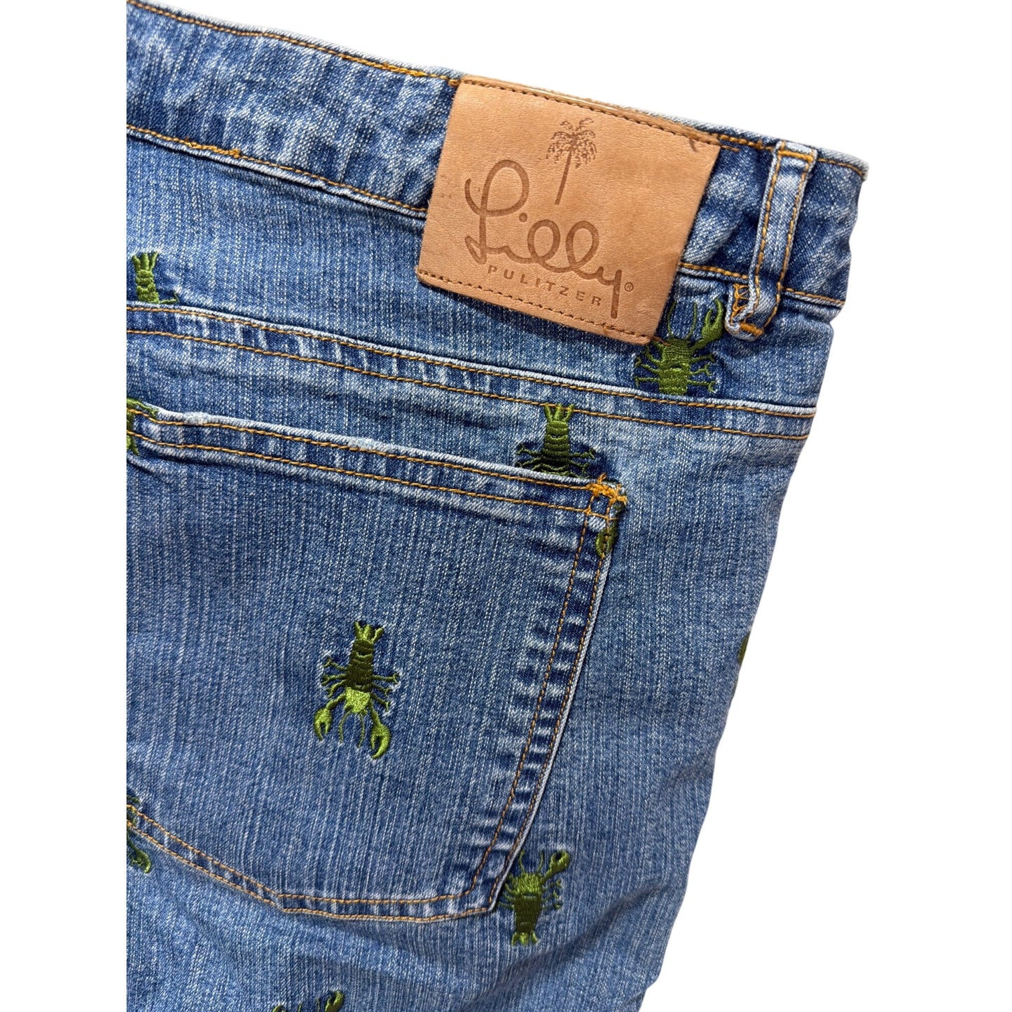 Lilly Pulitzer Vintage Y2K Embroidered Green Lobster Denim Jeans