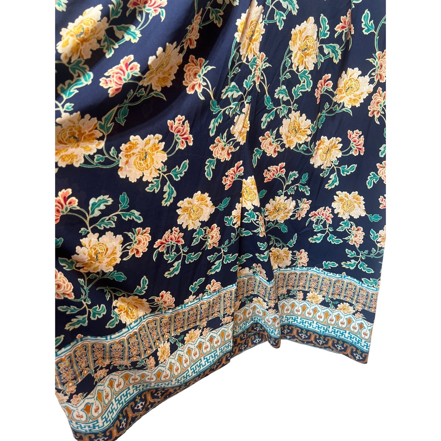 Chicos Navy Floral Border Print Maxi Muu Muu Dress Size 3 Kimono Sleeves Relaxed Fit