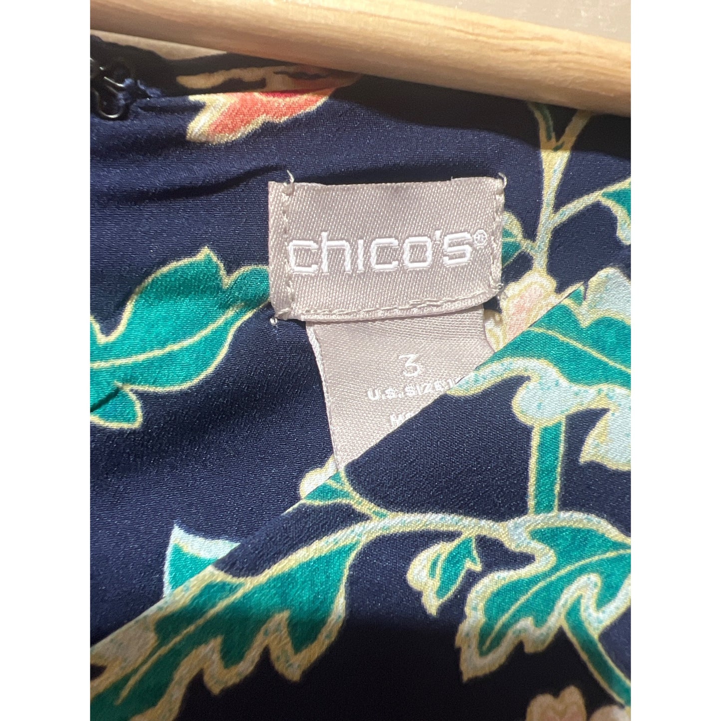 Chicos Navy Floral Border Print Maxi Muu Muu Dress Size 3 Kimono Sleeves Relaxed Fit