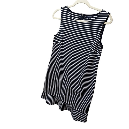 Lands End Womens Sleeveless Navy & White Striped Dress With Ruffle Hem Casual Mid-Length