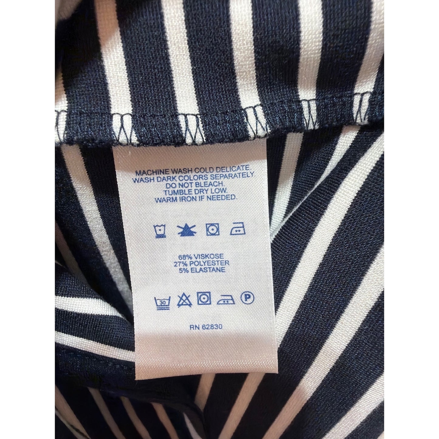 Lands End Womens Sleeveless Navy & White Striped Dress With Ruffle Hem Casual Mid-Length