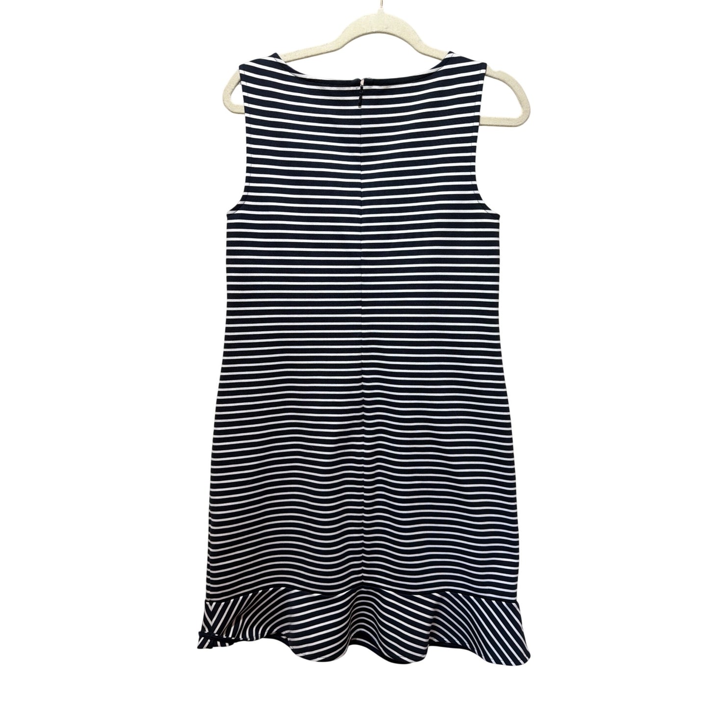 Lands End Womens Sleeveless Navy & White Striped Dress With Ruffle Hem Casual Mid-Length