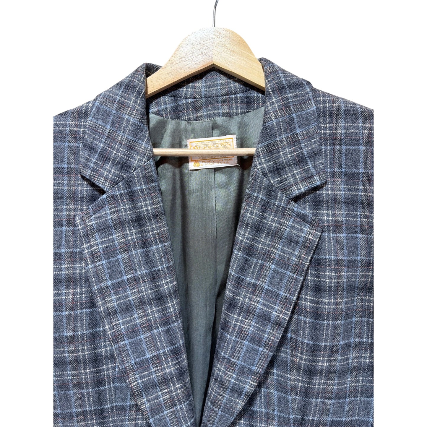 Pendleton Vintage 80s Gray Blue Tartan Plaid Cropped Tailored Blazer