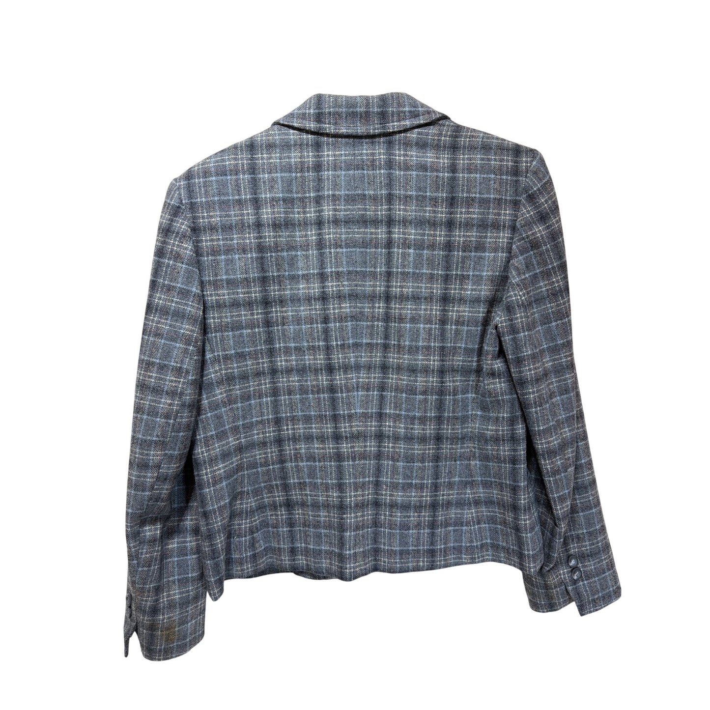 Pendleton Vintage 80s Gray Blue Tartan Plaid Cropped Tailored Blazer