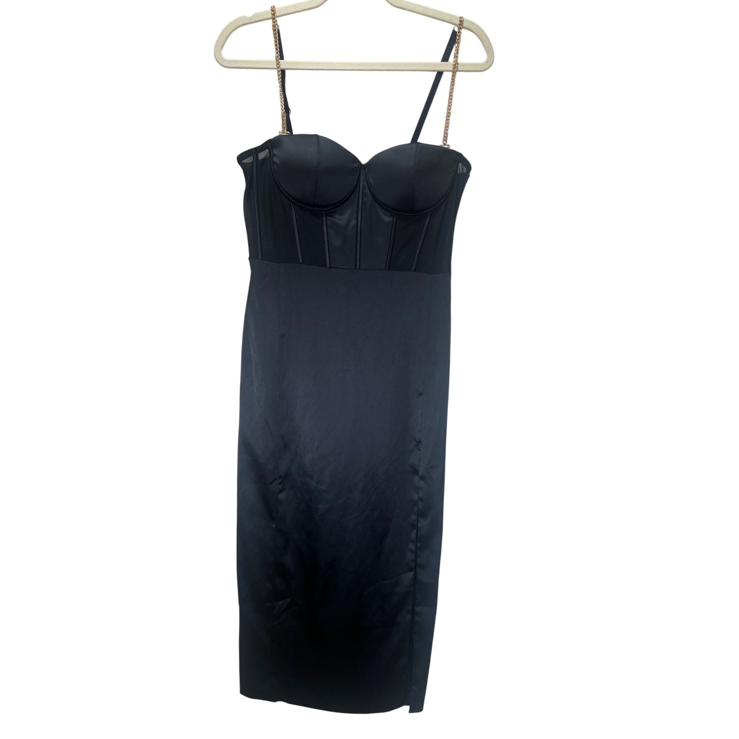 Meshki Talisa Chain Strap Satin Corset Dress With Side Slit - Black - Womens Eveningwear