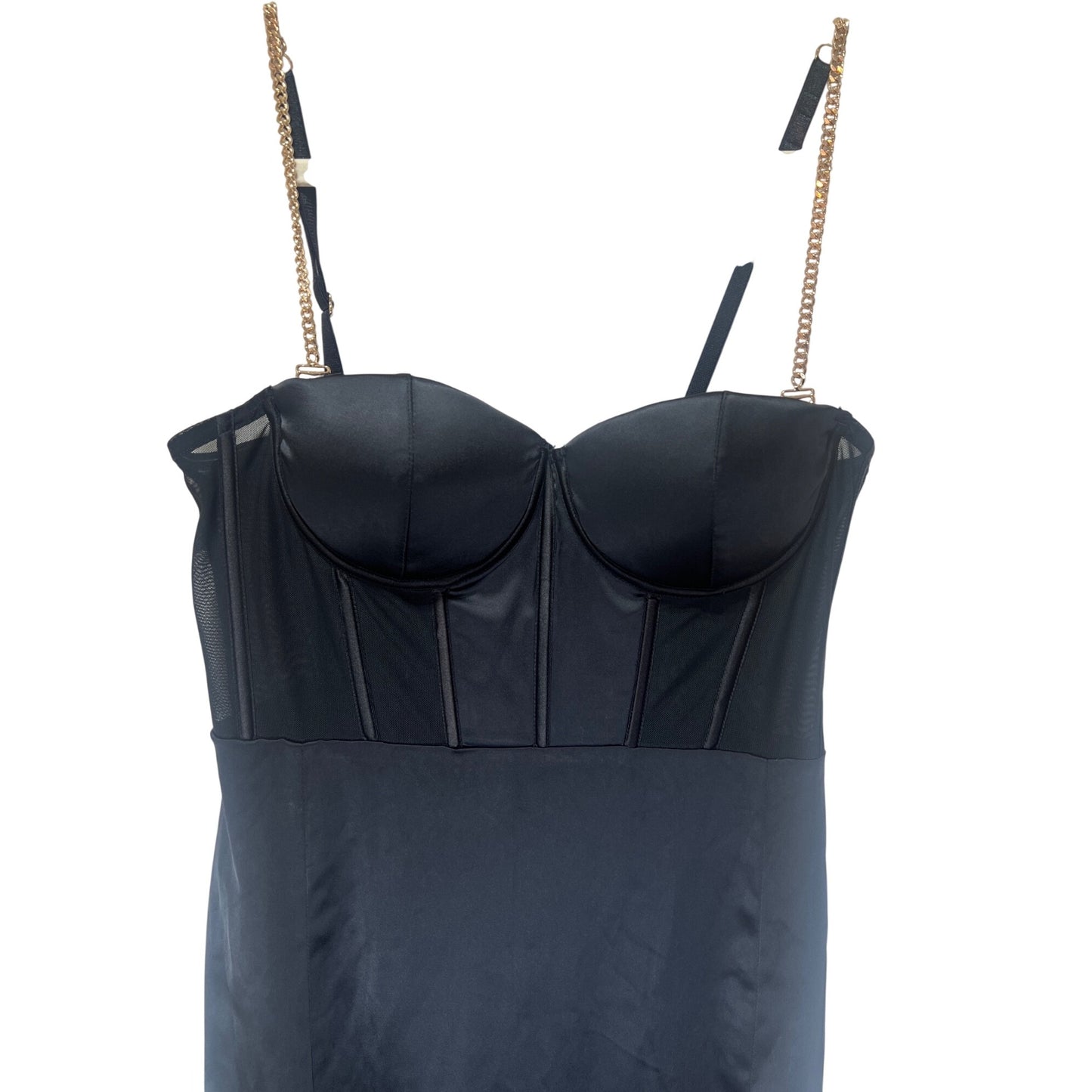Meshki Talisa Chain Strap Satin Corset Dress With Side Slit - Black - Womens Eveningwear