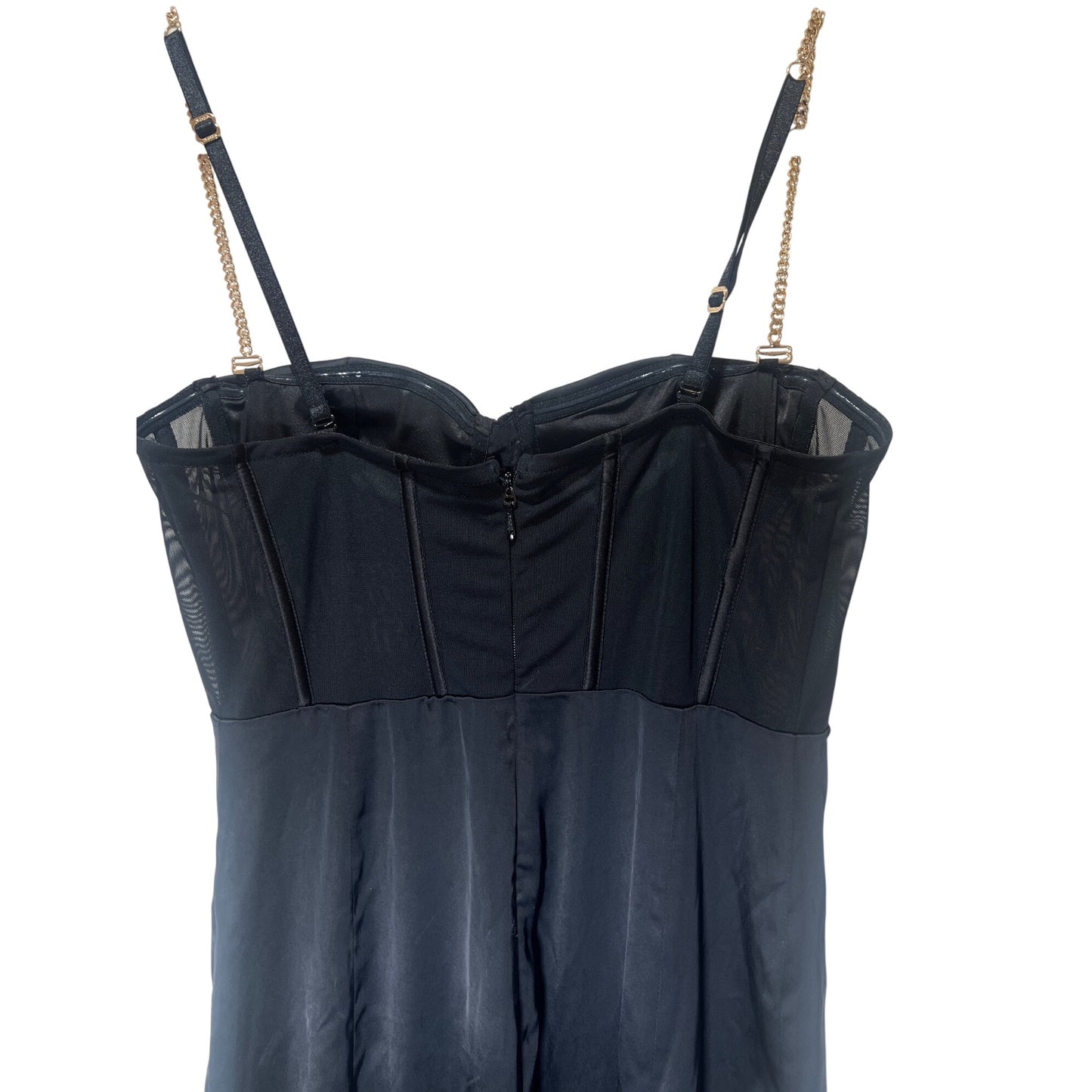 Meshki Talisa Chain Strap Satin Corset Dress With Side Slit - Black - Womens Eveningwear