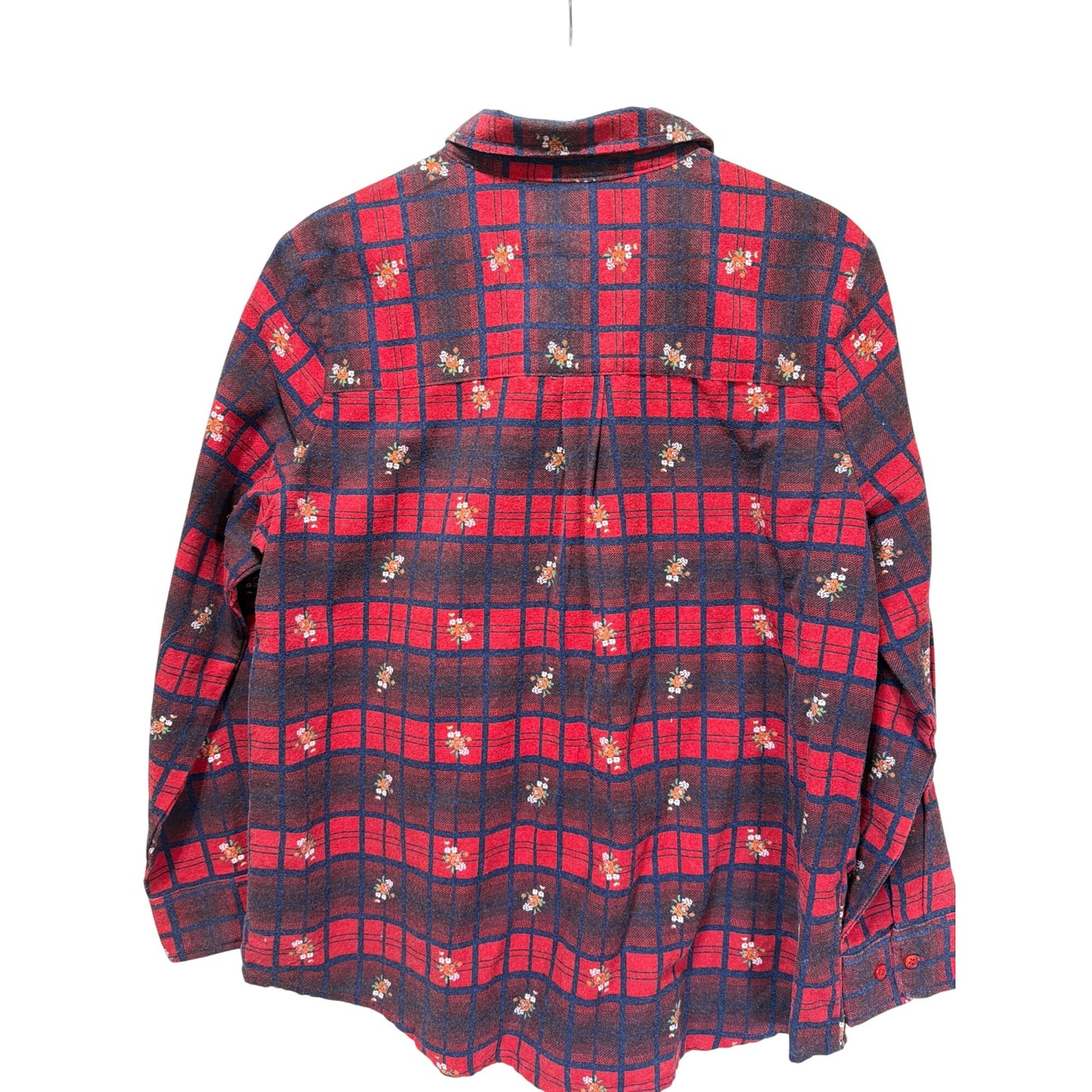 American Sweetheart Vintage 90s Red & Navy Plaid Floral Cotton Blend Flannel Shirt L