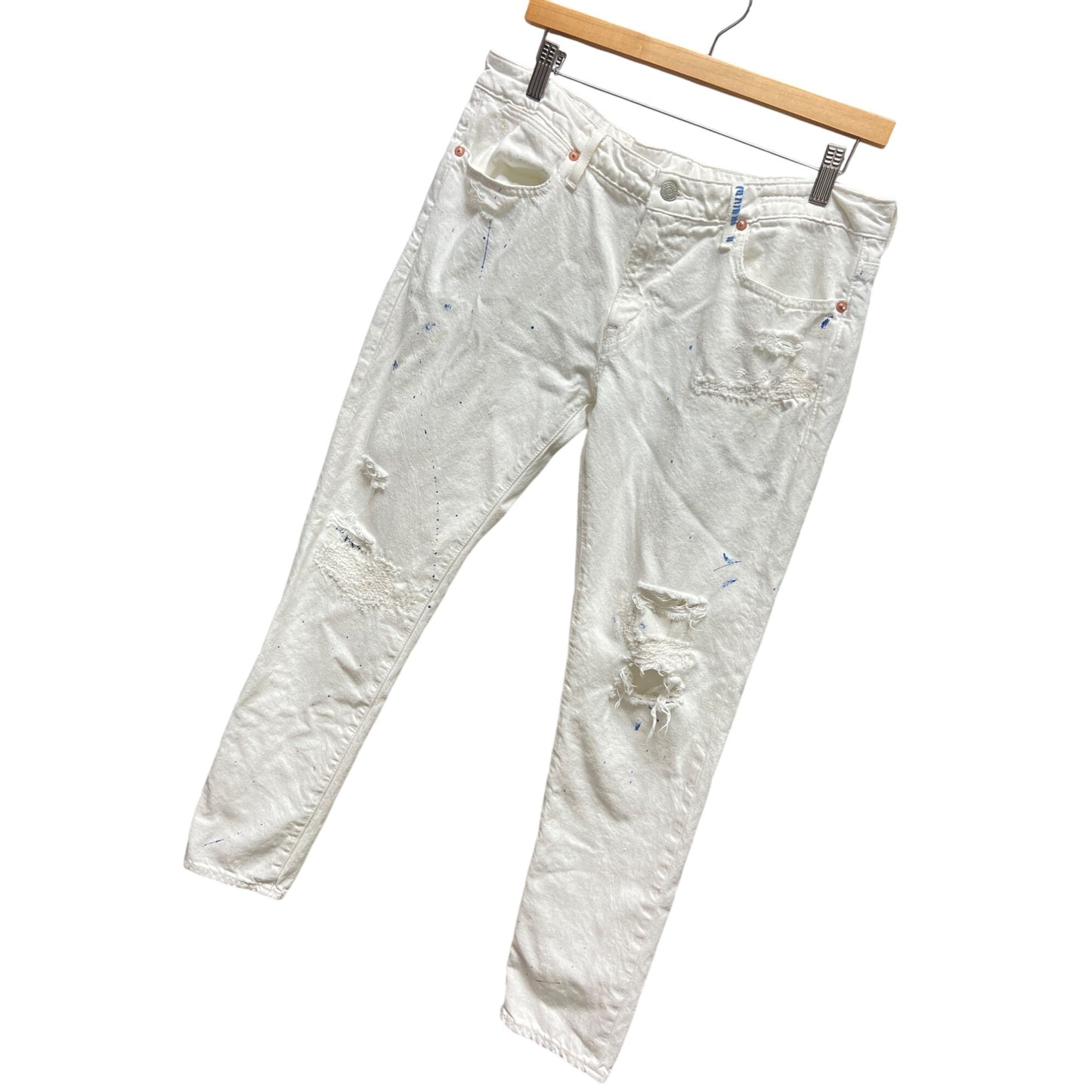 Polo Ralph Lauren White Denim Distressed Paint Spattered Jeans