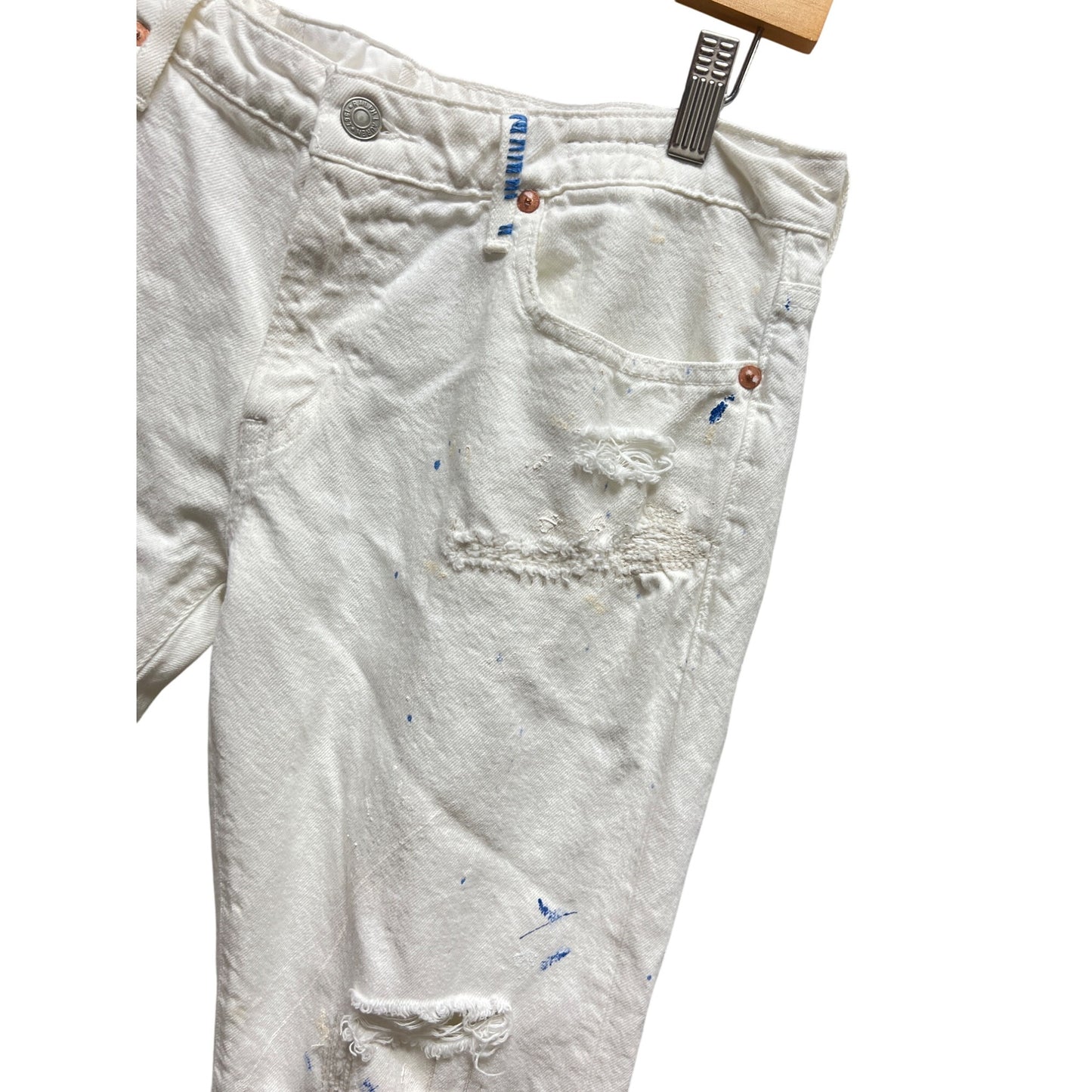 Polo Ralph Lauren White Denim Distressed Paint Spattered Jeans