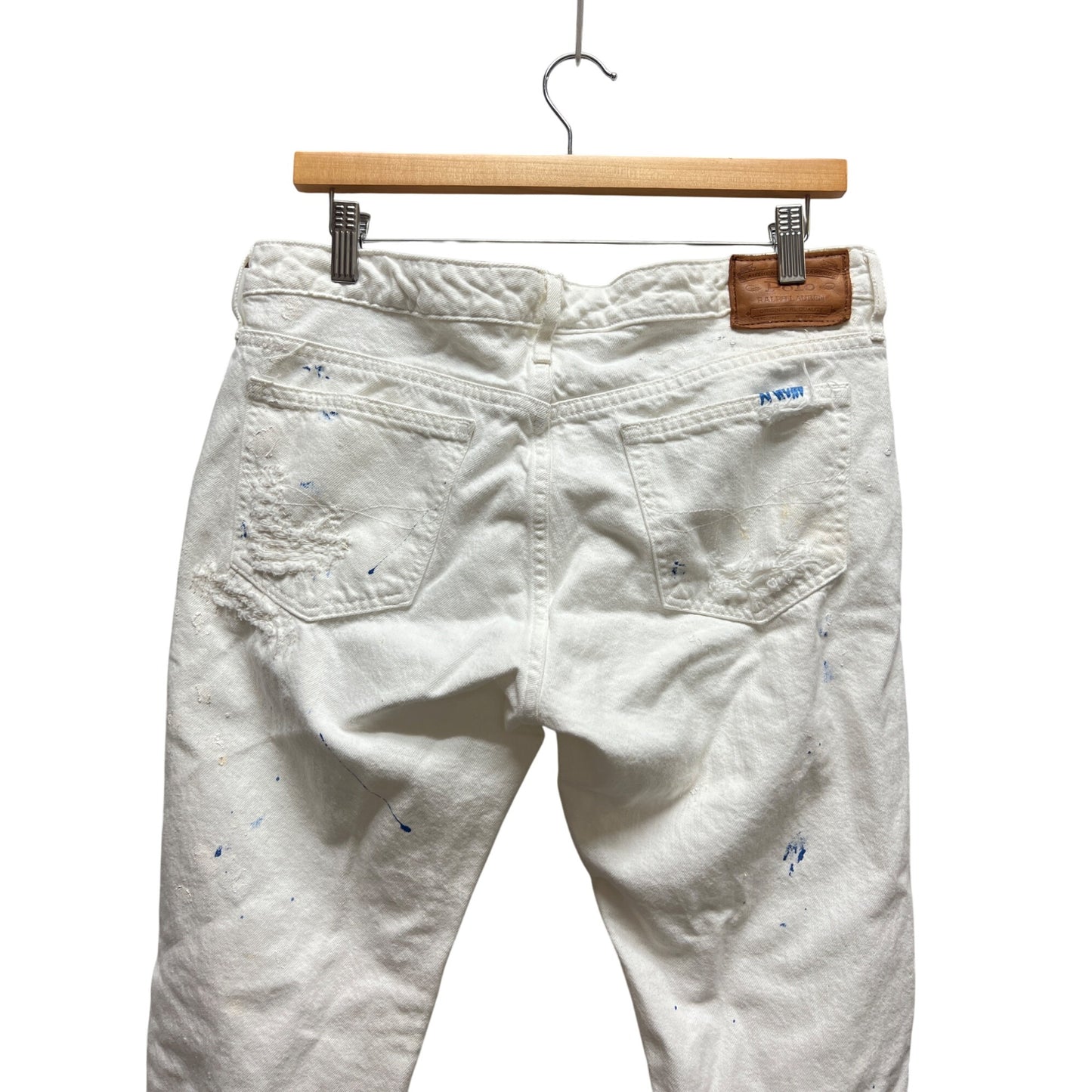 Polo Ralph Lauren White Denim Distressed Paint Spattered Jeans