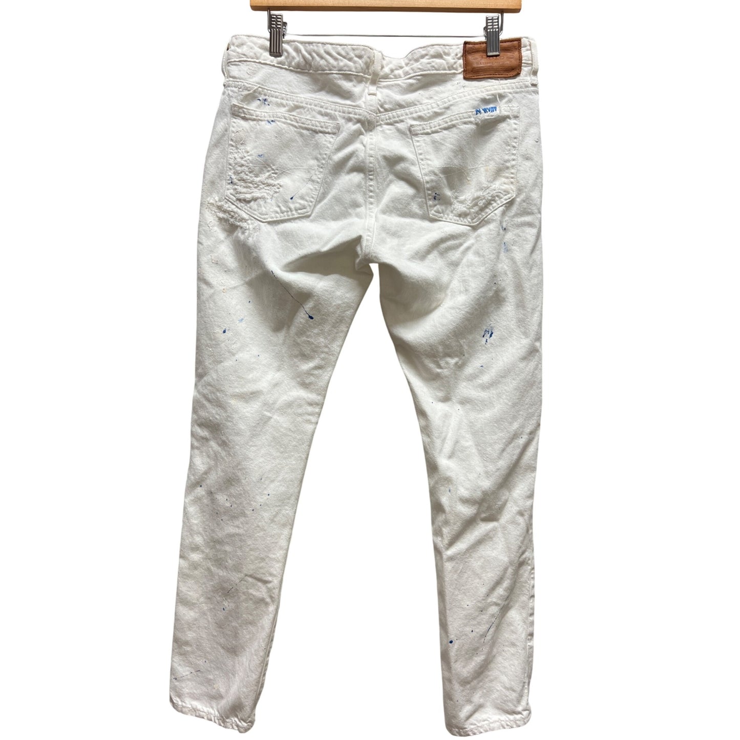 Polo Ralph Lauren White Denim Distressed Paint Spattered Jeans
