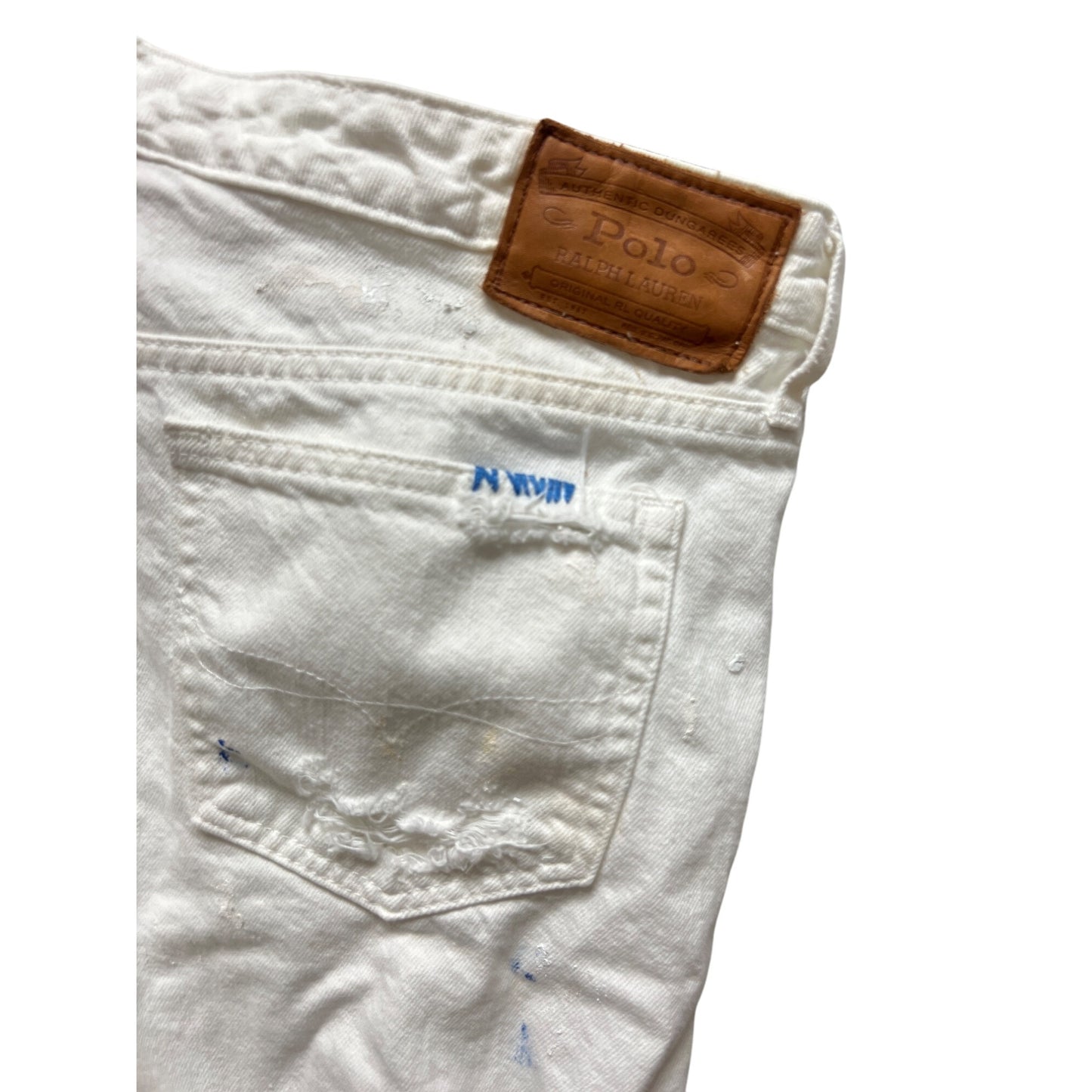 Polo Ralph Lauren White Denim Distressed Paint Spattered Jeans