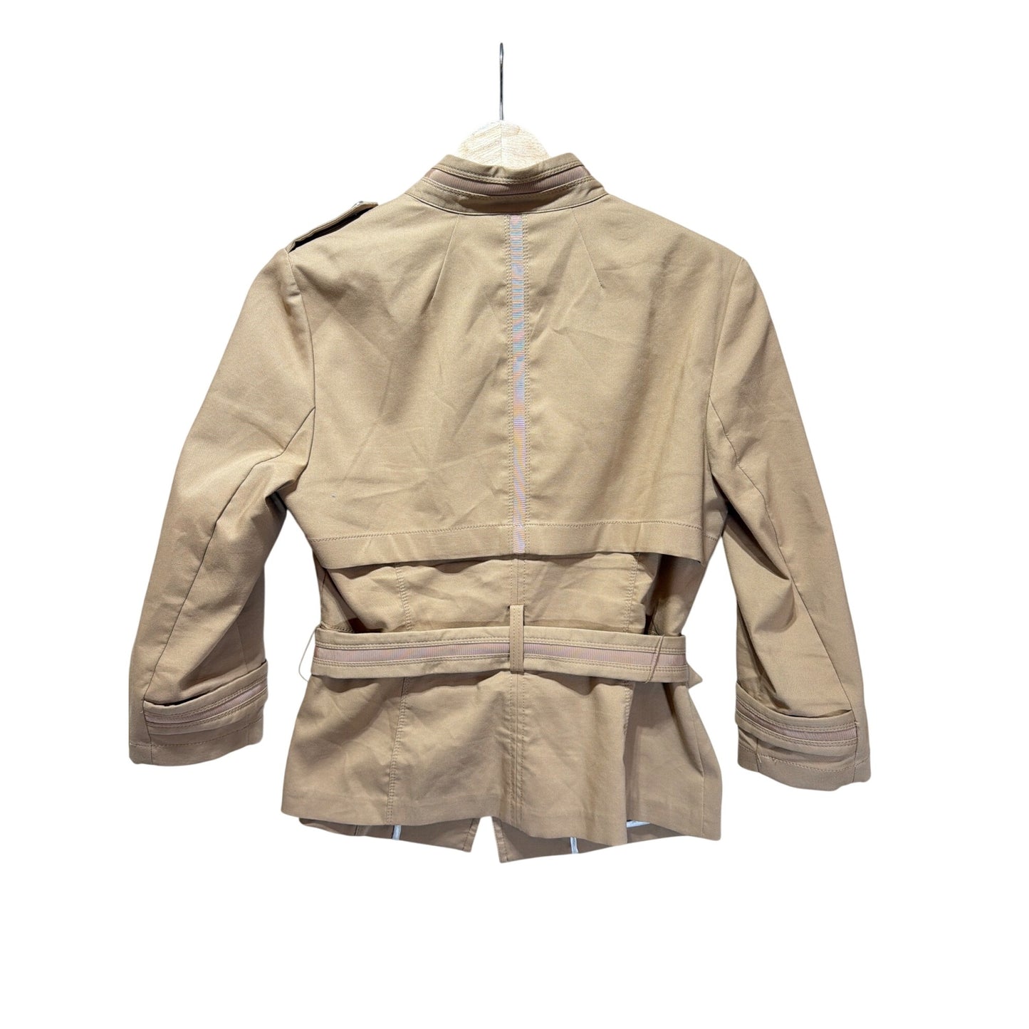 White House Black Market Womens Khaki Beige Belted Utility Jacket Blazer Size 4