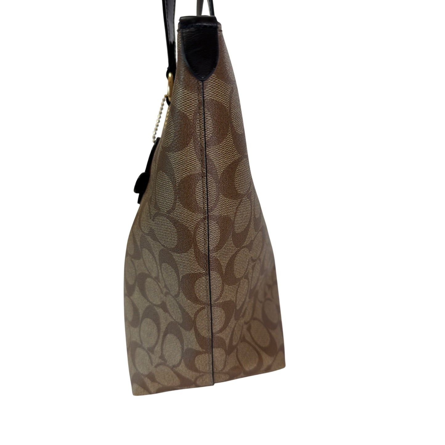 Coach Y2K Gallery Tote Khaki & Black Signature Monogram Canvas Front Pocket Gold Hardware Double Straps Zip Closure
