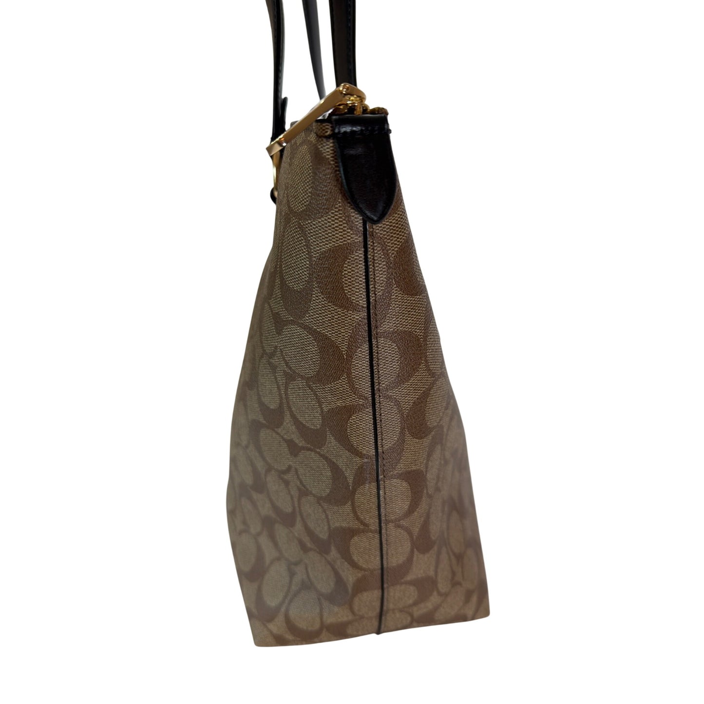 Coach Y2K Gallery Tote Khaki & Black Signature Monogram Canvas Front Pocket Gold Hardware Double Straps Zip Closure