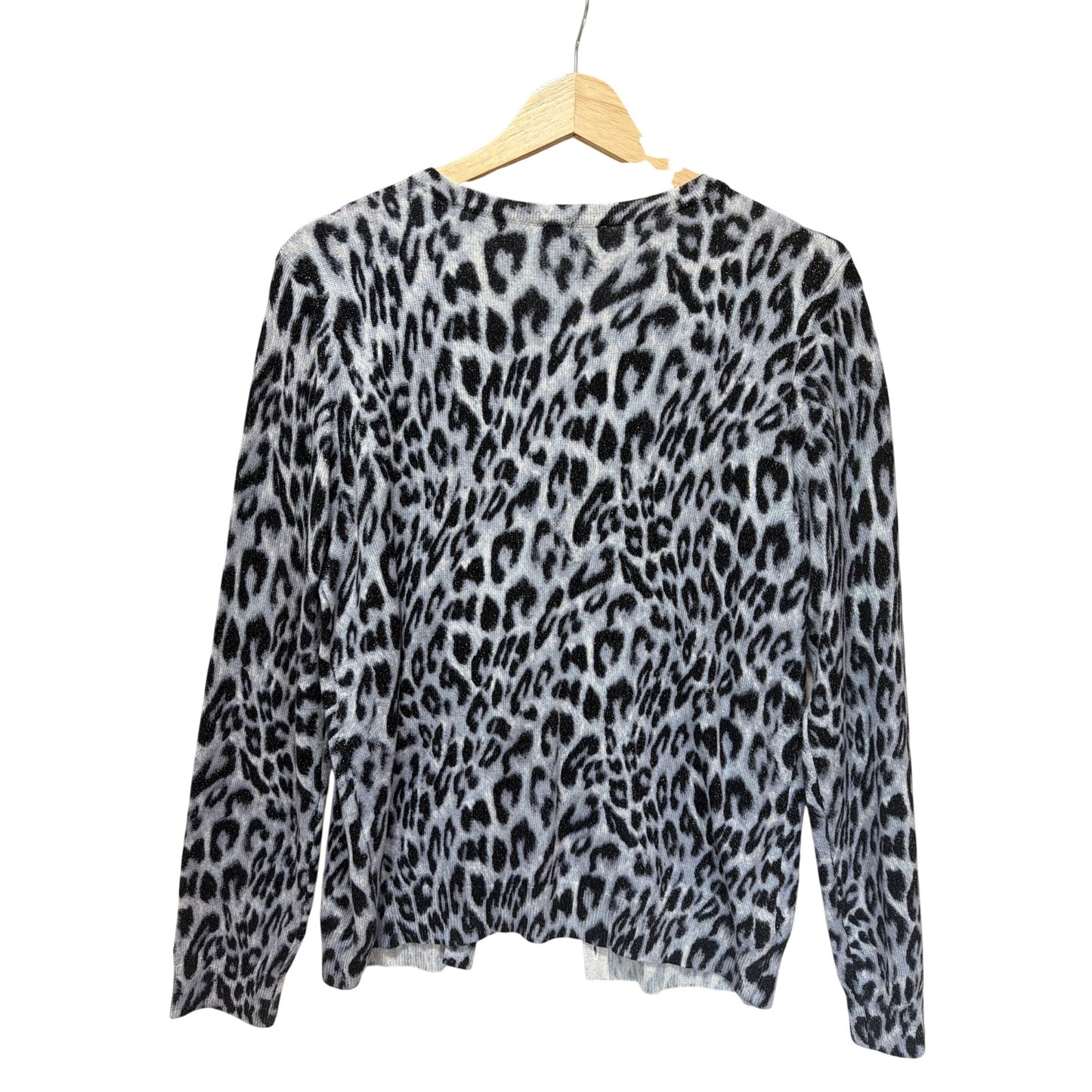 Chicos NWT Sparkly Metallic Leopard Print Cardigan Size M Gray Black