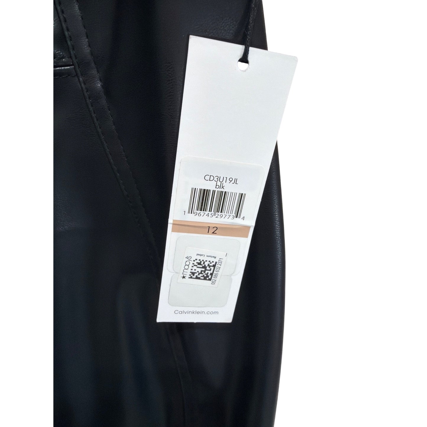 Calvin Klein NWT Faux Black Leather Puff Sleeve Sheath Dress Size 12