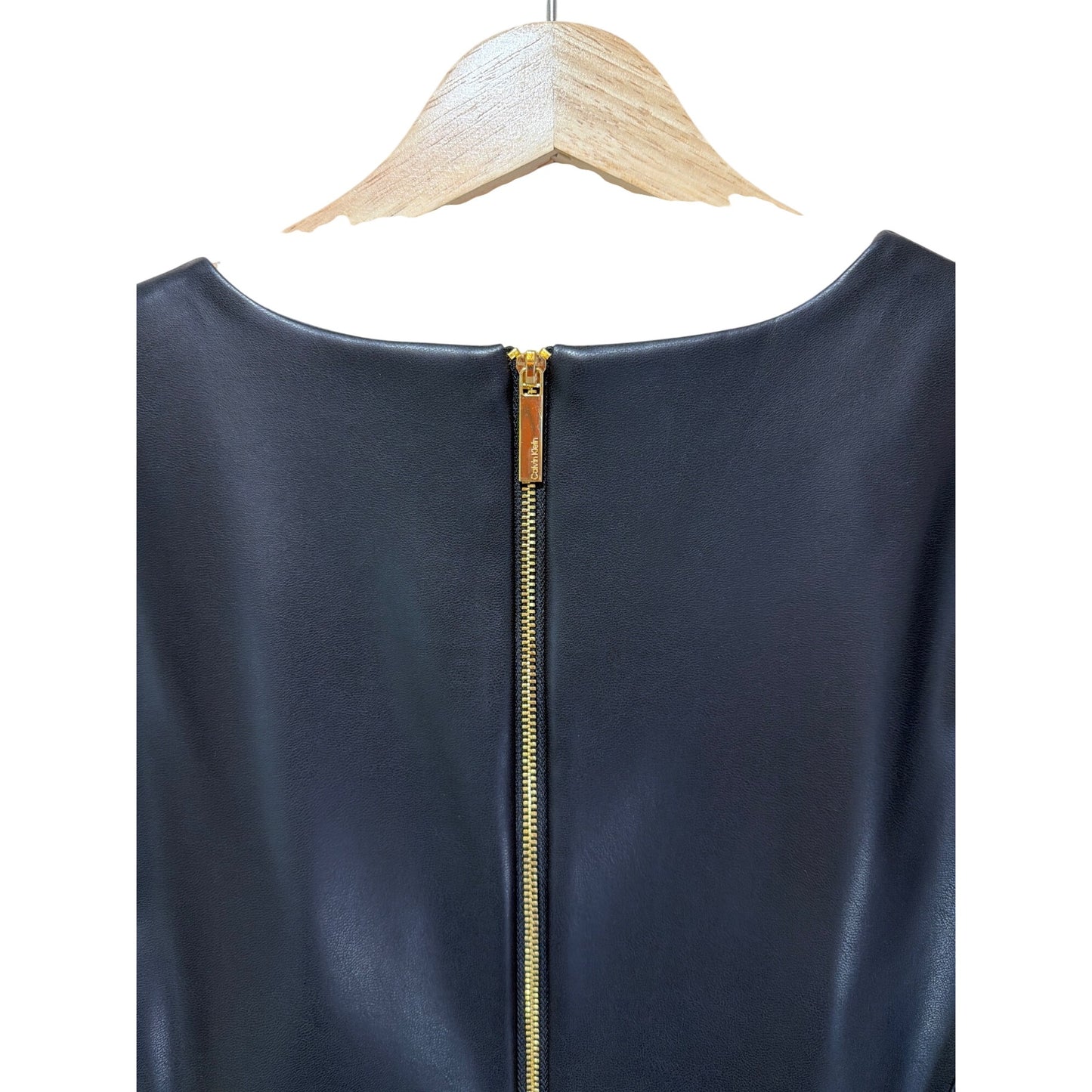 Calvin Klein NWT Faux Black Leather Puff Sleeve Sheath Dress Size 12