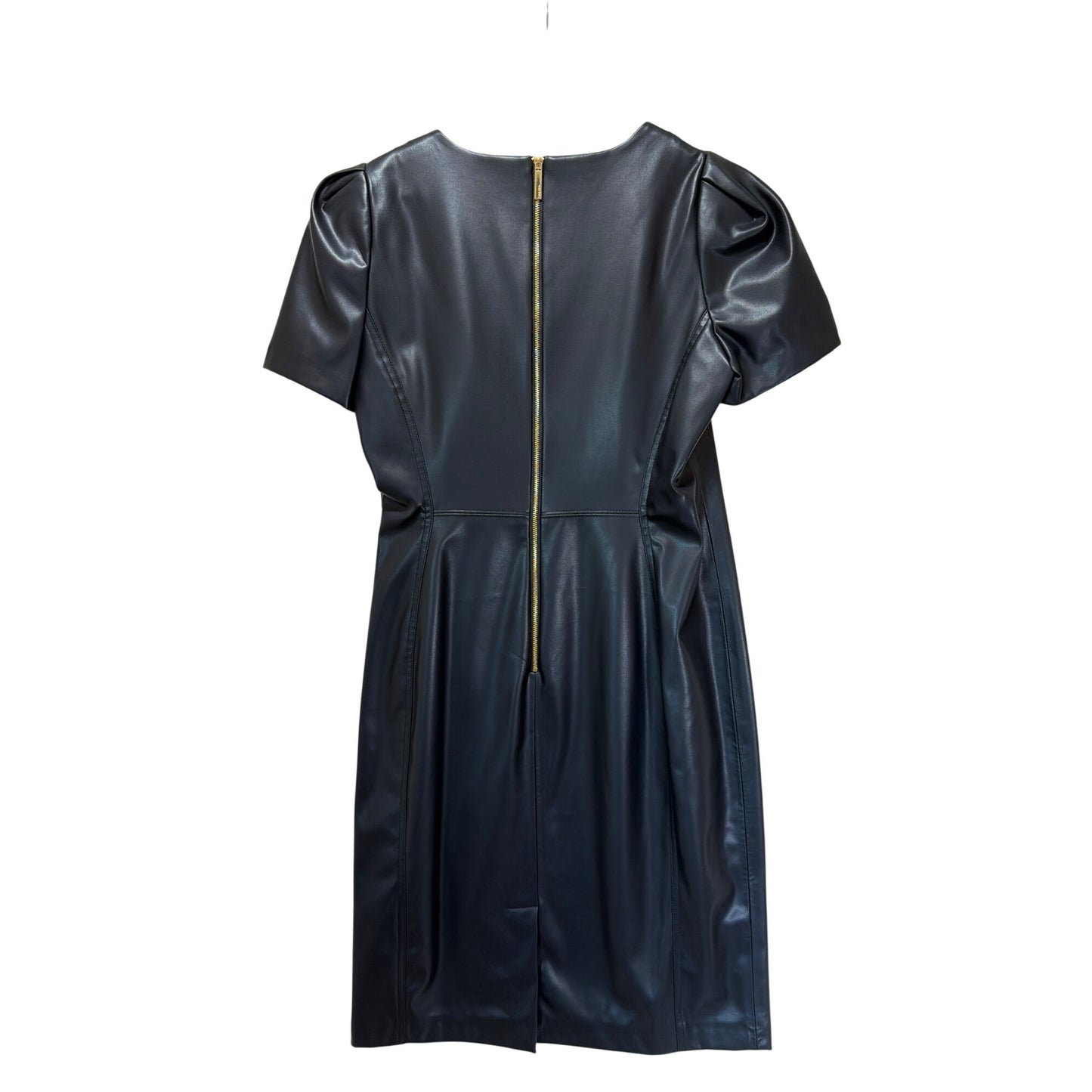 Calvin Klein NWT Faux Black Leather Puff Sleeve Sheath Dress Size 12