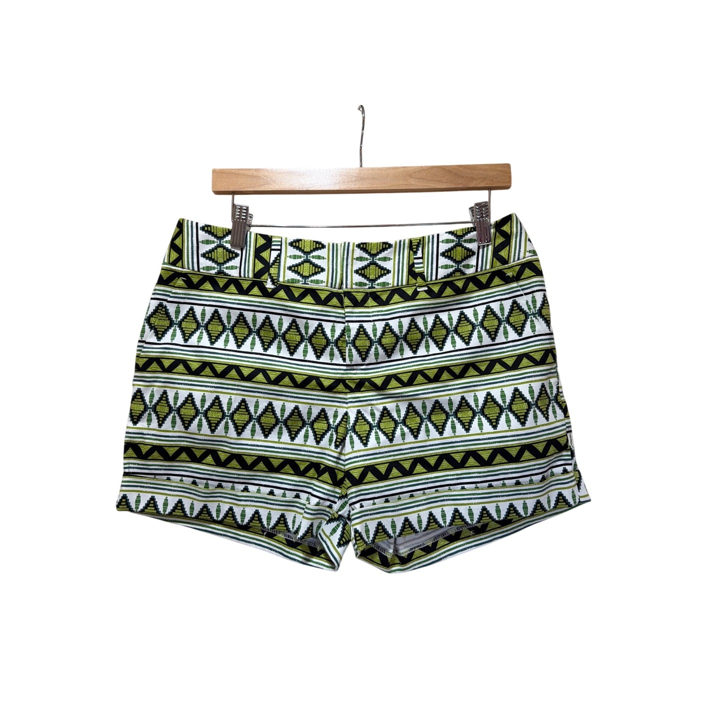 INC International Concepts Womens Green & White Tribal Print Regular Fit Shorts Size 10