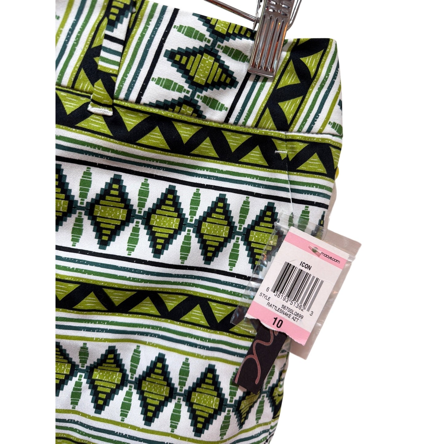 INC International Concepts Womens Green & White Tribal Print Regular Fit Shorts Size 10