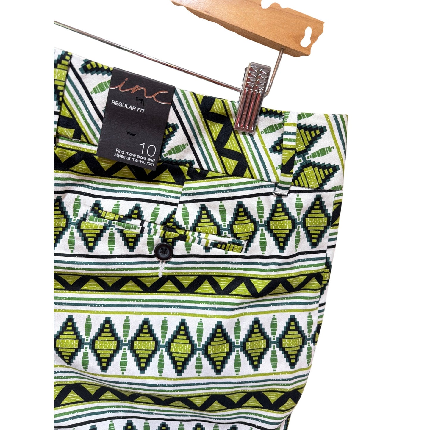 INC International Concepts Womens Green & White Tribal Print Regular Fit Shorts Size 10